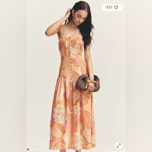 NWT $265 Farm Rio x Anthropologie Linen Blend Strapless Drop-Waist Maxi Dress XX